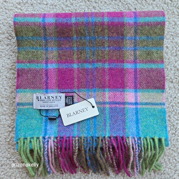Blarney Woolen Mills Accessories - NWT Lambswool Plaid Scarf Lavender Turquoise Blarney Ireland